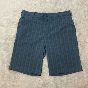 Nike Golf Shorts Mens 34 Blue Plaid Dri Fit Performance Tech Stretch Core